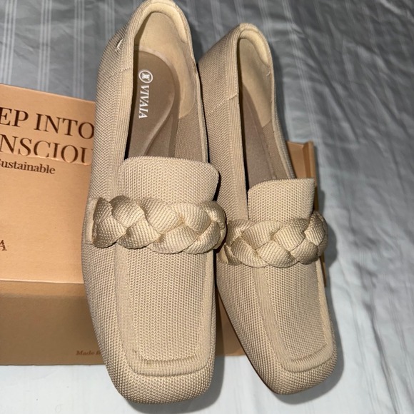 Vivaia Knit Loafers‎ Braided Square Toe Slip On Loafers Beige Size 10 EUR 41.5 - Picture 12 of 13